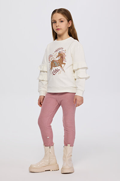 Panço Kız Çocuk Baskı Detaylı Ekru Sweatshirt