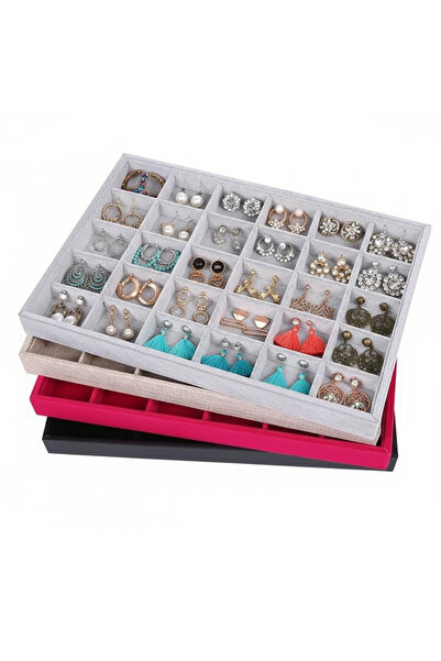 MeGass Dekor حامل مجوهرات من قماش الجلد المدبوغ باللون الرمادي مقاس 34 سم / 2...