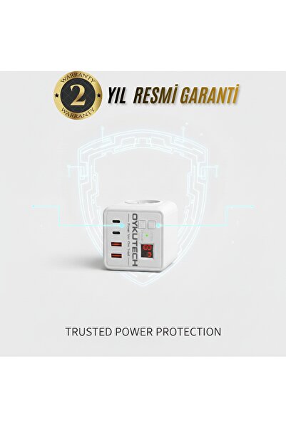 OYKUTECH Akım Korumalı Priz 3x AC 2x Usb 2x Type C Çıkış