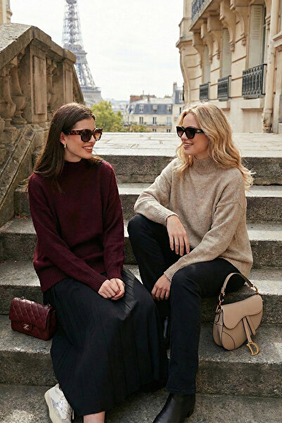 Lela oversized Πλεκτό πουλόβερ με μαλακή υφή με ζιβάγκο 2'li Pack Πλεκτό πουλ...