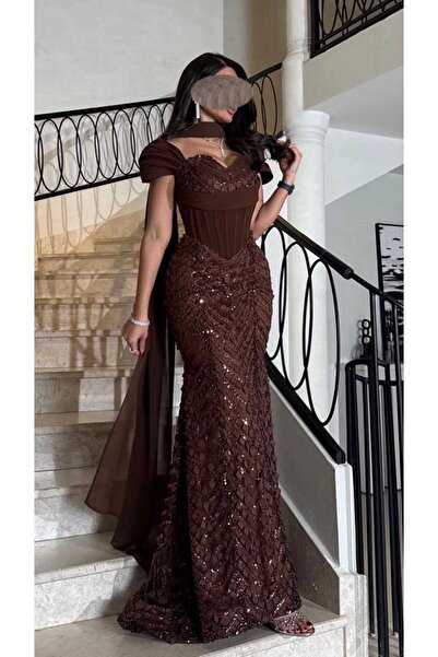 NALA FASHION A royal evening dress in a dark chocolate color ✨
