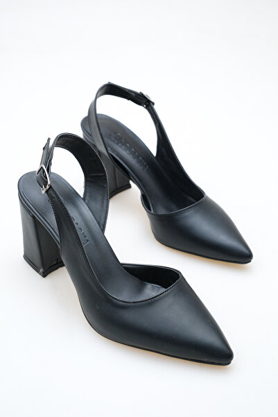 Shoesers Kadın Deri Asimetrik Bantlı Sivri Burunlu Kalın Topuklu Ayakkabı