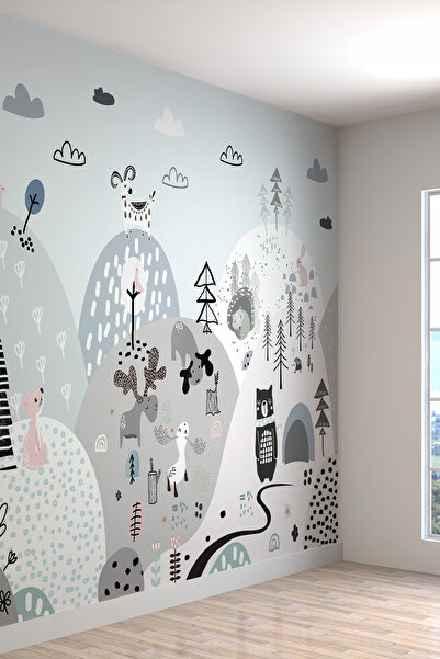 dreamwall Çocuk Odası Sevimli Hayvanlar Desenli Silinebilir Tekstil Duvar Kağıdı