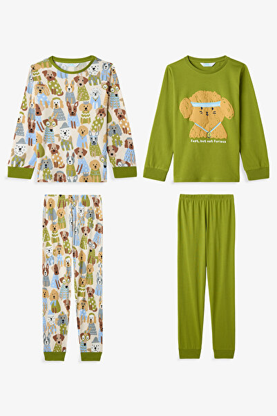 Penti Yağ Yeşili Erkek Çocuk Runner Dog 2'li Pijama Takımı