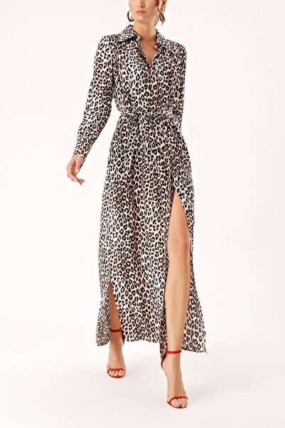 SOCIETA Leopar Büzgü detaylı gömlek elbise 94299