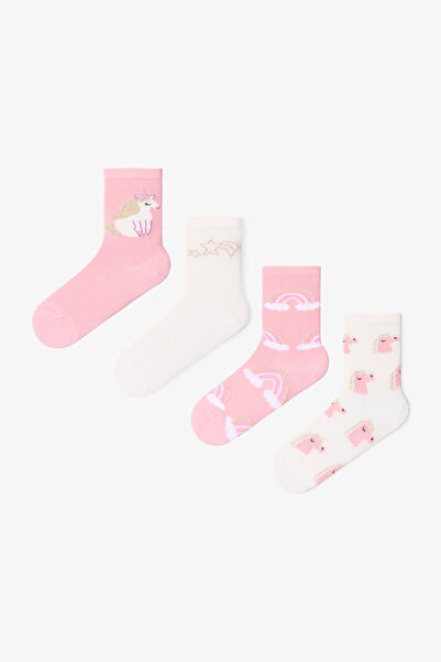 Penti Çok Renkli Kız Çocuk Pink Rainbow Unicorn 4lü Soket Çorap