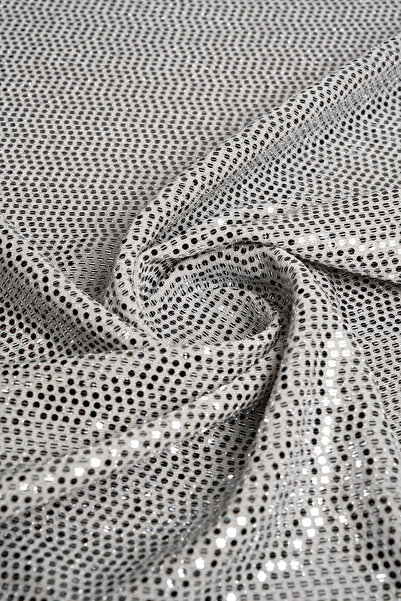 Kumaş Deposu Πλεκτό βραδινό ύφασμα Doremi σε χρώμα εκρού με πατάκι και παγιέτ...