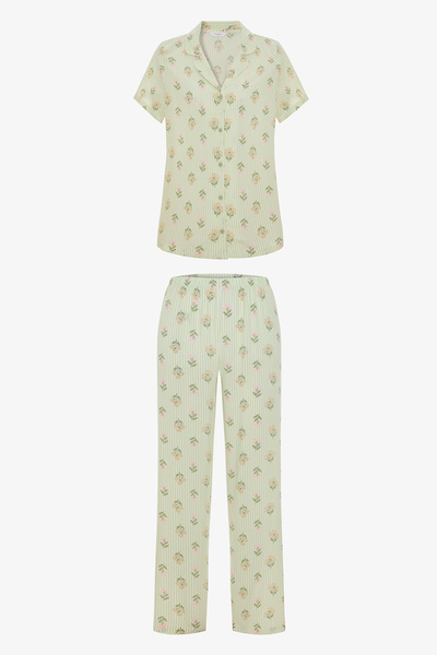 Penti Set de pijamale cu pantaloni și cămașă cu buchet de trandafiri multicolor