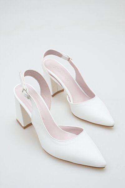 Shoesers Kadın Deri Asimetrik Bantlı Sivri Burunlu Kalın Topuklu Ayakkabı