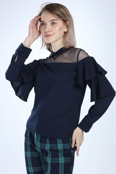 sharin Ženska tamnoplava bluza sa volanima 13C-1026