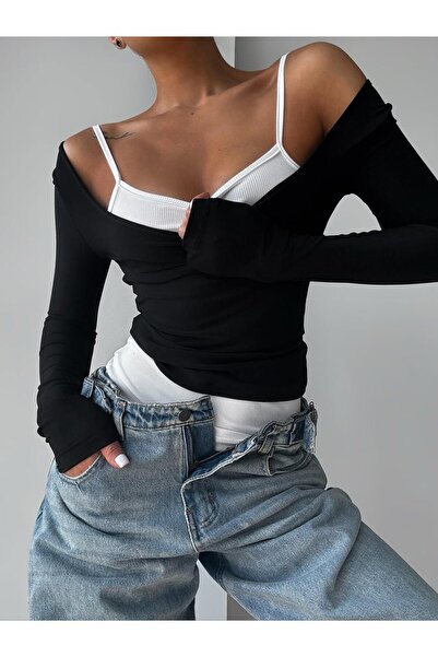 ÖZ PAMUK KAYIK YAKA BLUZ ,ATLET İKİLİ BASİC TAKIM BLUZ