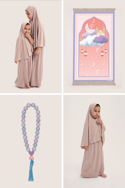 ALLNOORKİDS Namaz Set / Worship Set - Namaz Set Powder, Moon Star Mosque Patt...