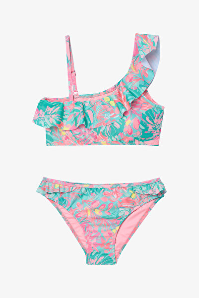 Penti Set de bikini cu un singur umăr cu volane cu imprimeu frunze Bali pentr...