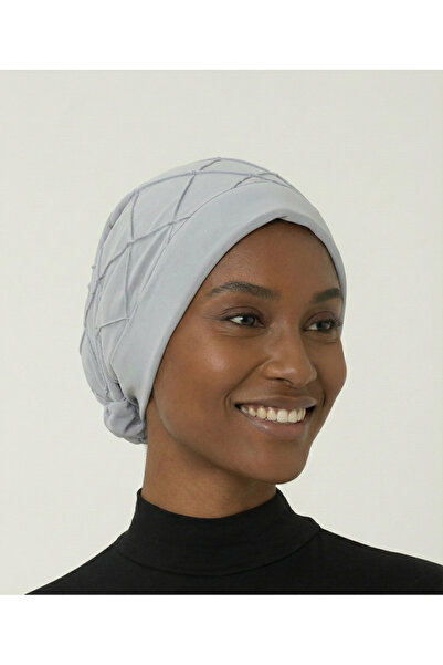 elysianfidan Luxury Ribbed Back Chiffon Accessory Light Gray Ready-To-Wear Turban Hijab Bonnet Suitable for Medical Use