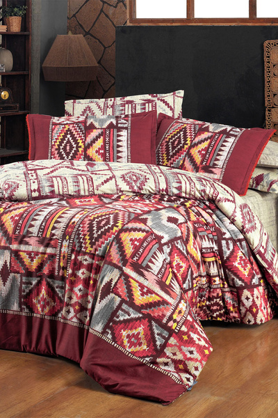 Sarev Gilya Burgundy King Size 100% Cotton Poplin Washed Double Sided Duvet C...