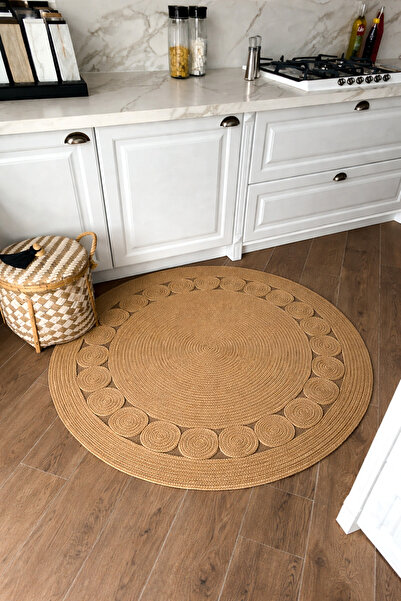 Halımax Milda 53 Jüt Hasırlı El Örgüsü Çift Taraflı Kilim Yuvarlak Jüt Halı