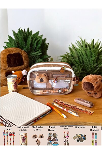 BABUN Büyük Geniş Kapibara Kapibaralı Hayvanlı 8 Parça Kalemlik Set Kalem Mak...