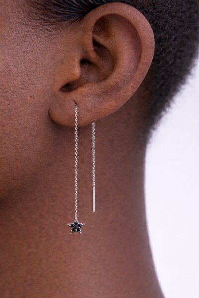 Argentum Concept 925 Ayar Gümüş Siyah Taşlı Yıldızlı Zincir Küpe - K036701