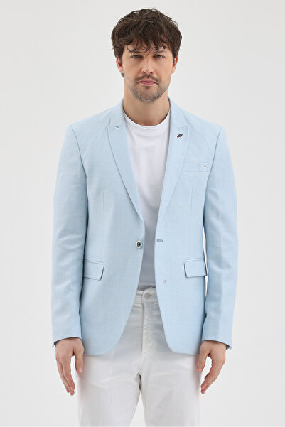 Frappoli Dante Boys' Baby Blue Pointed Collar Linen Blended Slim Fit Summer S...