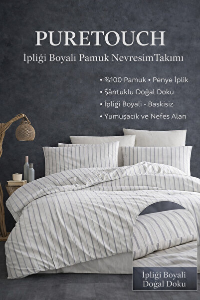 NazeninHome طقم غطاء لحاف من القطن الطبيعي المصبوغ بخيوط PureTouch، مقاس فردي...