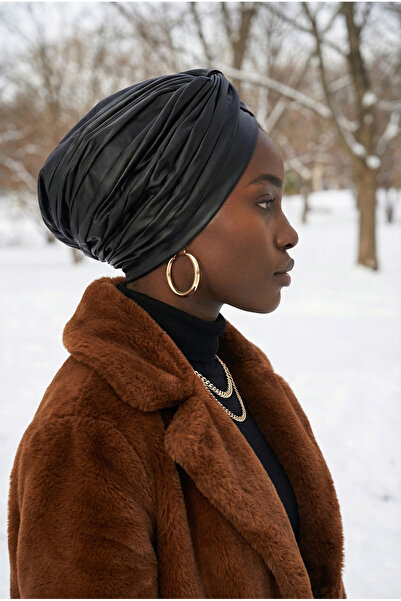 Fidan غطاء رأس طبي جاهز من الجلد الأسود المبطن مناسب للاستخدام الطبي