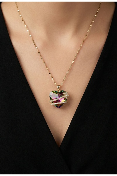 Modacaprea Çelik 22K Zincirli Zirkon Taşlı Kalpli Kolye 45 cm | Altın Renkli ...