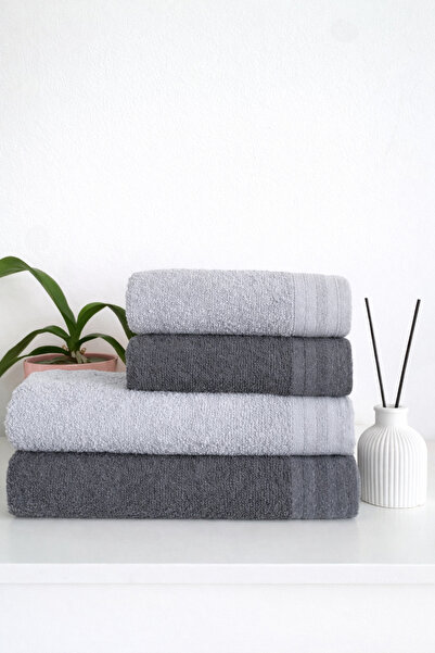 towboo طقم حمام قطني صديق للبيئة مكون من 4 قطع (رمادي غامق، رمادي فاتح)