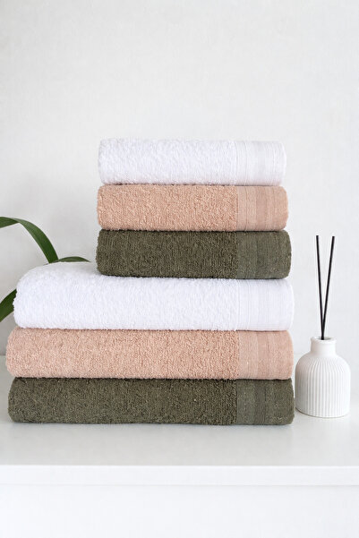 towboo طقم حمام عائلي من القطن مكون من 6 قطع صديق للبيئة (كاكي، بني فاتح، أبيض)