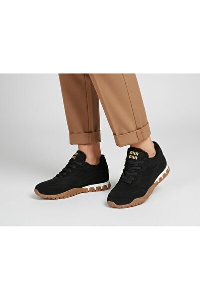 LABRONA Women's Lace-Up Winter Fur-Lined Colorful Sole Sneaker Walking Shoes