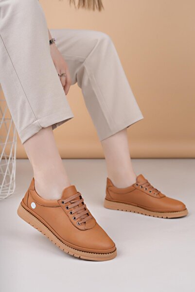 Mammamia D25Ya 705 Tan Genuine Leather Lace-Up Women's Shoes