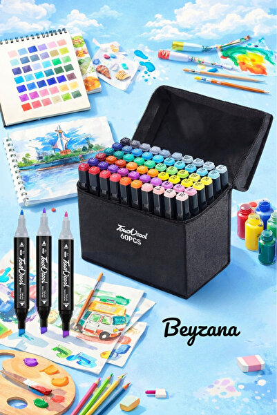 BEYZANA 60’lı Çift Taraflı Marker Kalem Seti Çantalı