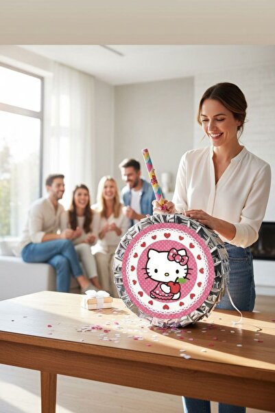 Cadde Süs Hello Kitty Temalı Katlanabilir Pinyata Ve Sopası