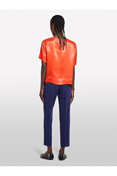 Sisley بنطلون نسائي مرن بخصر مطاطي ونسيج لزج - لون أزرق داكن - 325P4KVXL5CM7