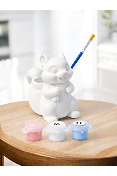 Denic Tasarım Taş Boyama Seti-Sevimli Sincap-Boya-Fırça- Kalemlik-Biblo- Çok ...