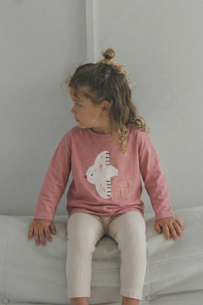 Cigit Uzun Kollu Baskılı T-Shırt Takım 1-5 Yaş K Pembe