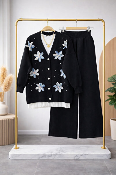 semela المرأة الأزهار سترة السراويل مزدوجة الحجاب تريكو البدلة مزيج