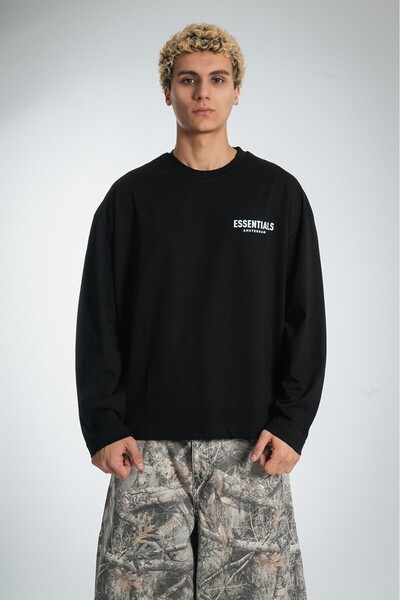 UKHWD SUPPLY Siyah Essentials Amsterdam Oversize Uzun Kollu Erkek Tişört