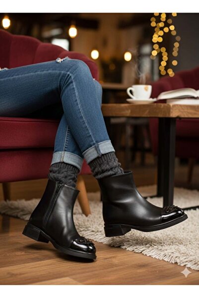 Luvesta Shoes Ucu Detay Tokalı Bot Siyah
