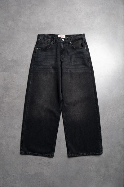GRJ denim Midnight Fade Siyah Eskitme Wide Leg Super Baggy Erkek Jean Pantolon