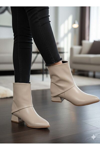 Luvesta Shoes Western Kısa Topuklu Bot Bej