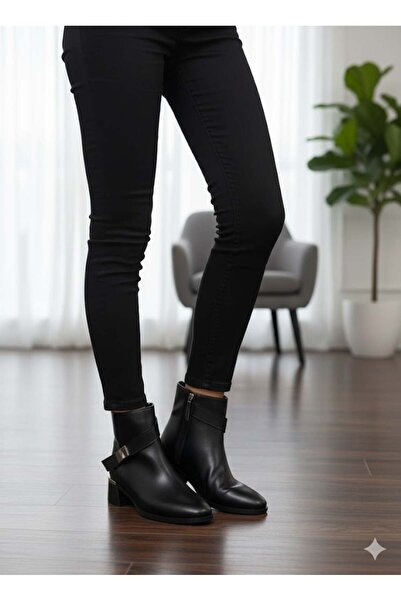 Luvesta Shoes Premium Leather Boots with Silver Metal Buckle Black