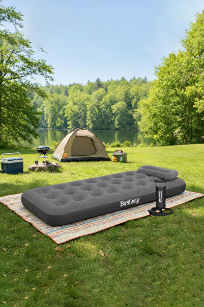 BESTWAY Single Tek Kişilik Şişme Yatak + El Pompası ve Yastık 185x76x22cm 671...