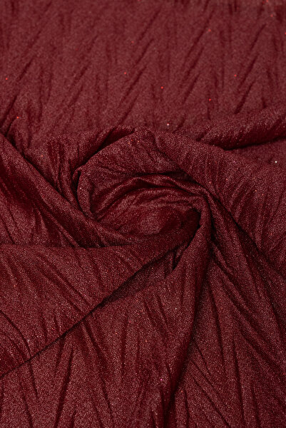 Kumaş Deposu Violet Zikzak Pliseli Bordo Simli Tül