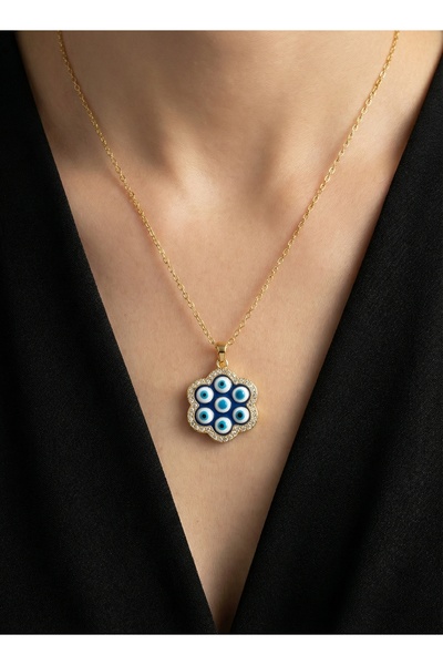 MODA Caprea Steel 40+5 cm Blue Evil Eye Octagon Chain Necklace Gold Color Non...