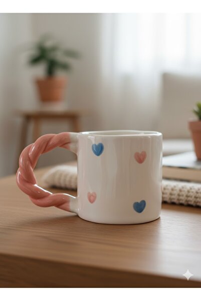 PALTO TASARIM Heart Design Knitted Handle Mug - Gift Ceramic Mug
