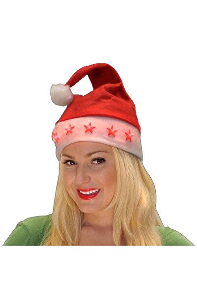 partidolu Elyaf Yetişkin Yıldız Işıklı Noel Baba Şapkası 1 Adet