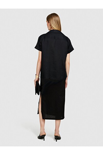 Sisley 100% ленена риза с копчета и къси ръкави, с джобове на гърдите, дамска...