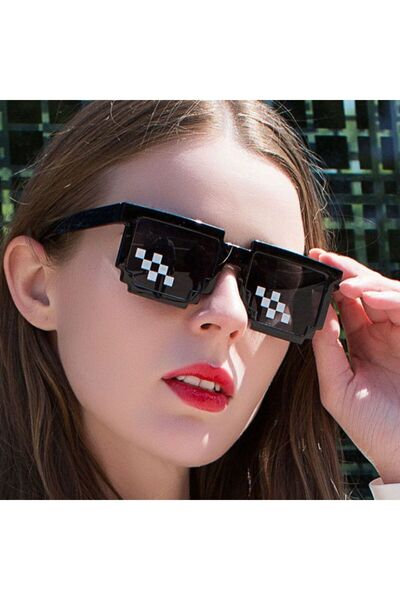 partidolu 80S 90S Disko Retro Pixel Parti Gözlüğü Siyah Renk