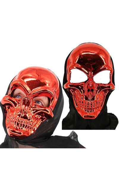 partidolu Yetişkin Hallowen Kapüşonlu Plastik İskelet Maskesi Kırmızı Renk 1 ...