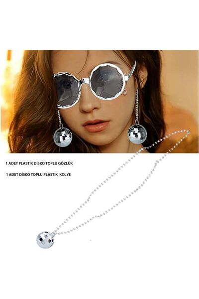 partidolu Gümüş Renk 80S 90S Retro Plastik Disko Toplu Gözlük ve Plastik Disk...